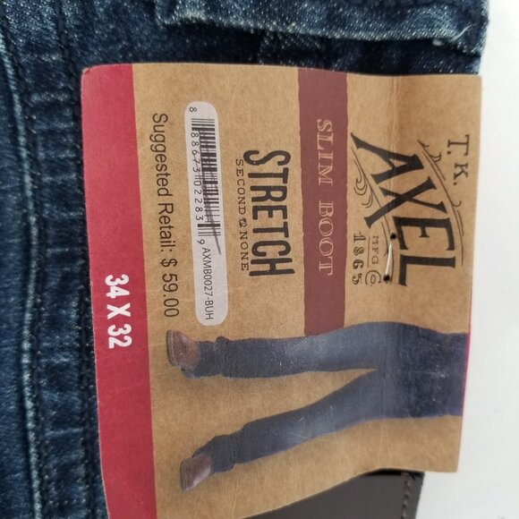 TK Axel Jeans Men’s 34 X 32 Slim Boot Cut Med Blue Denim Stretch 5 Pockets NWT - Picture 10 of 10